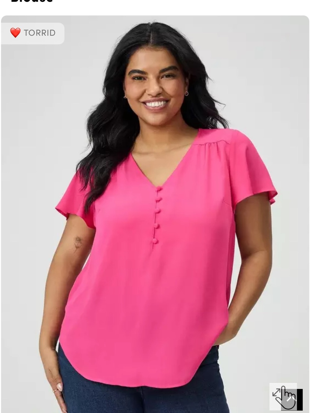 torrid Hot Pink V-Neck Button-Front Flutter Sleeve Blouse